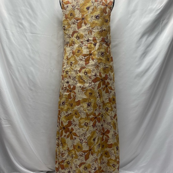 Coldwater Creek Linen Maxi Dress W 12P Yellow/Burnt Orange Floral Pockets Lined - Picture 2 of 10